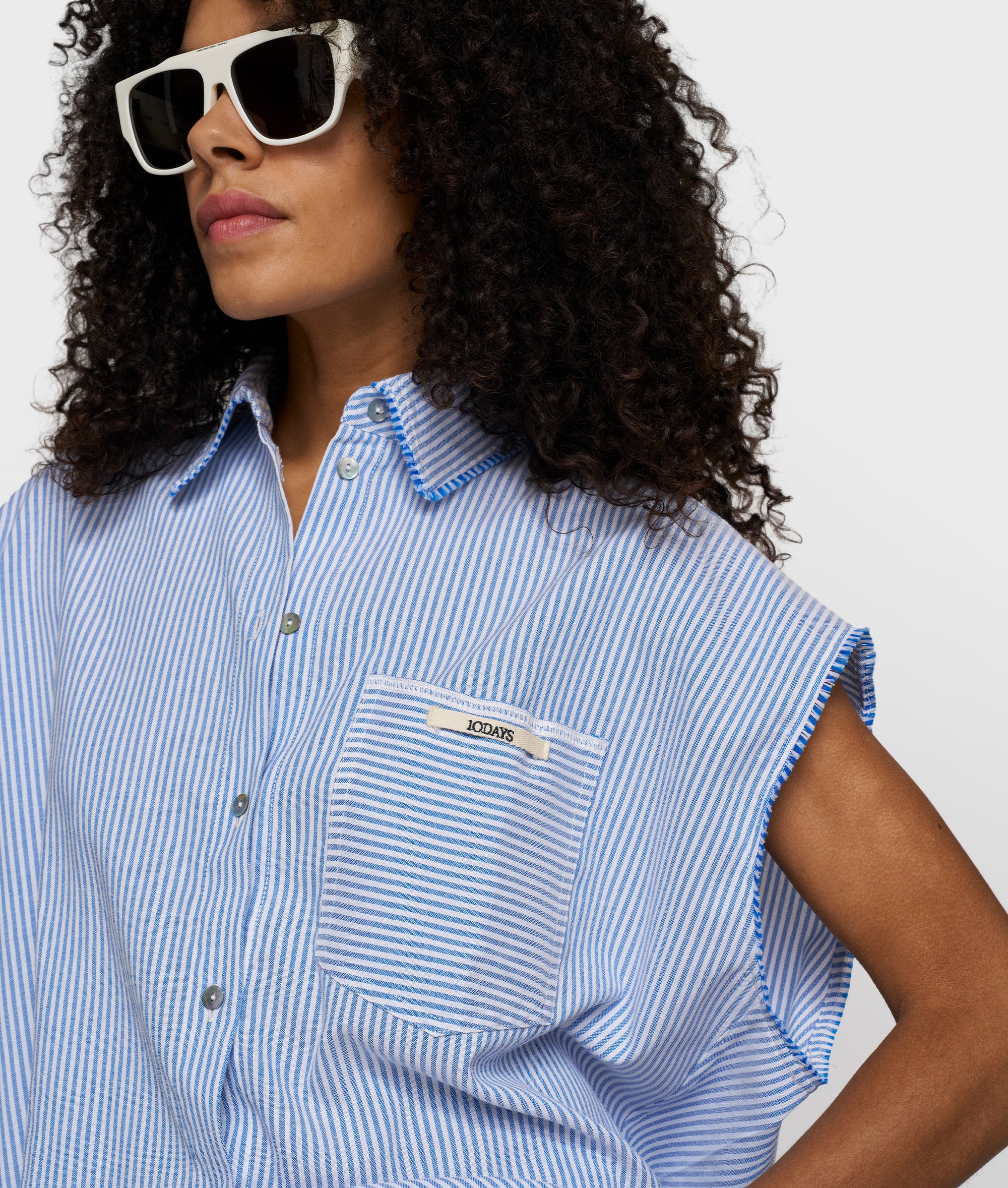 cotton blouse stripes | white/steel blue - Image 2