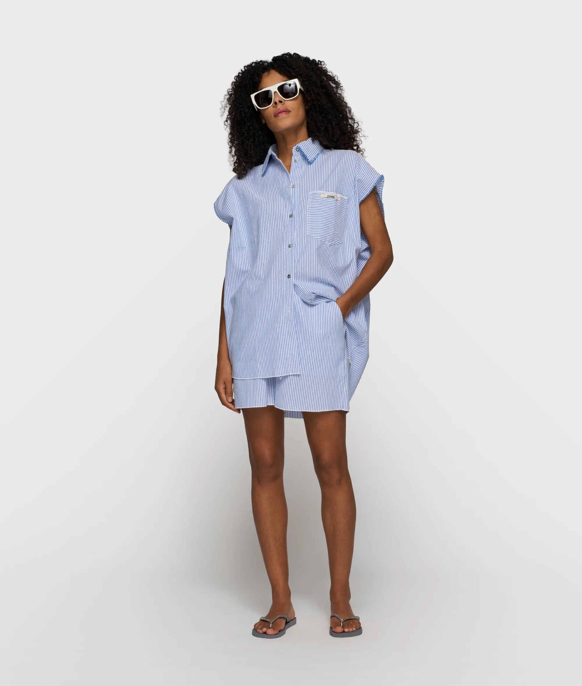 cotton blouse stripes | white/steel blue - Image 3