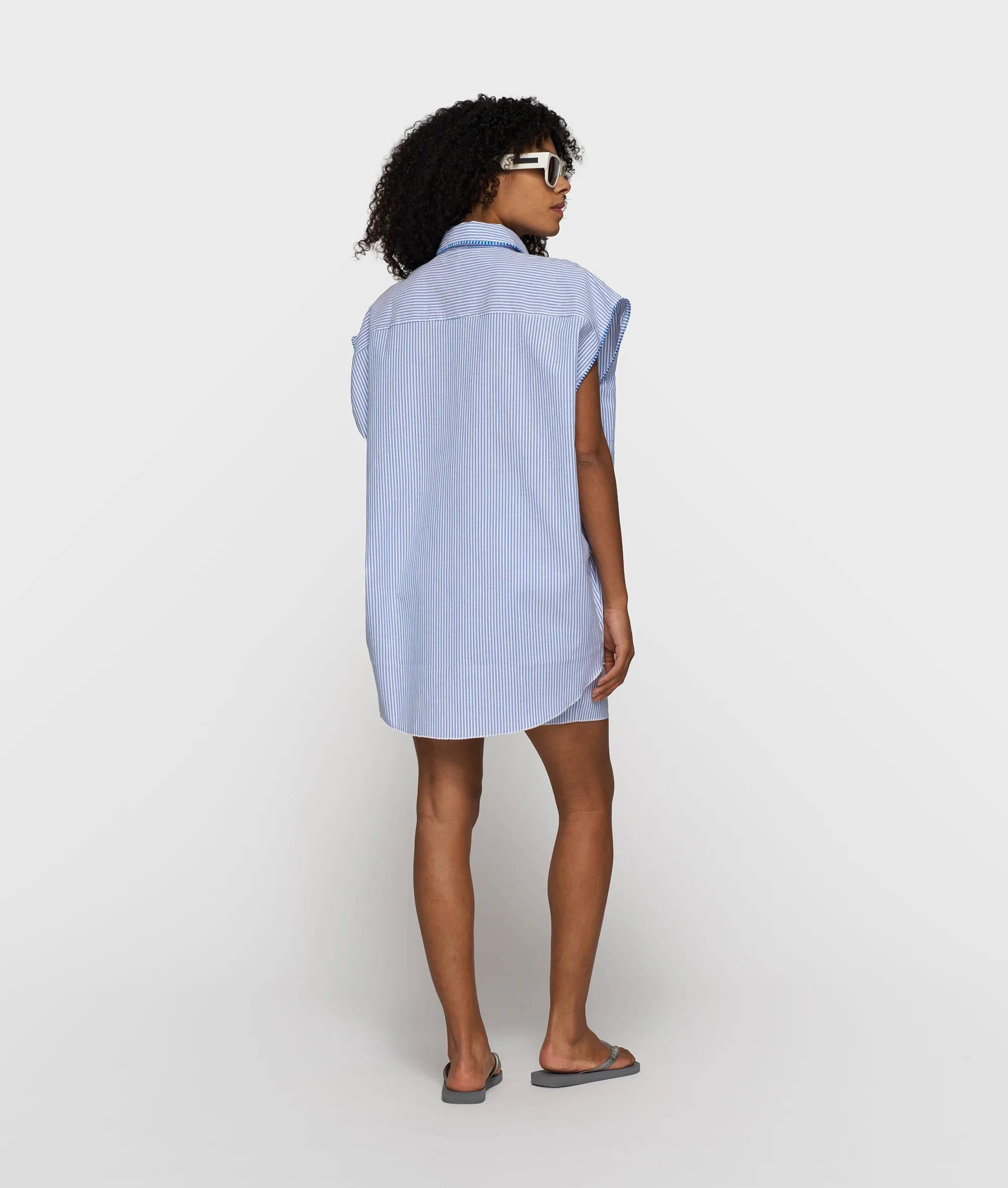cotton blouse stripes | white/steel blue - Image 4