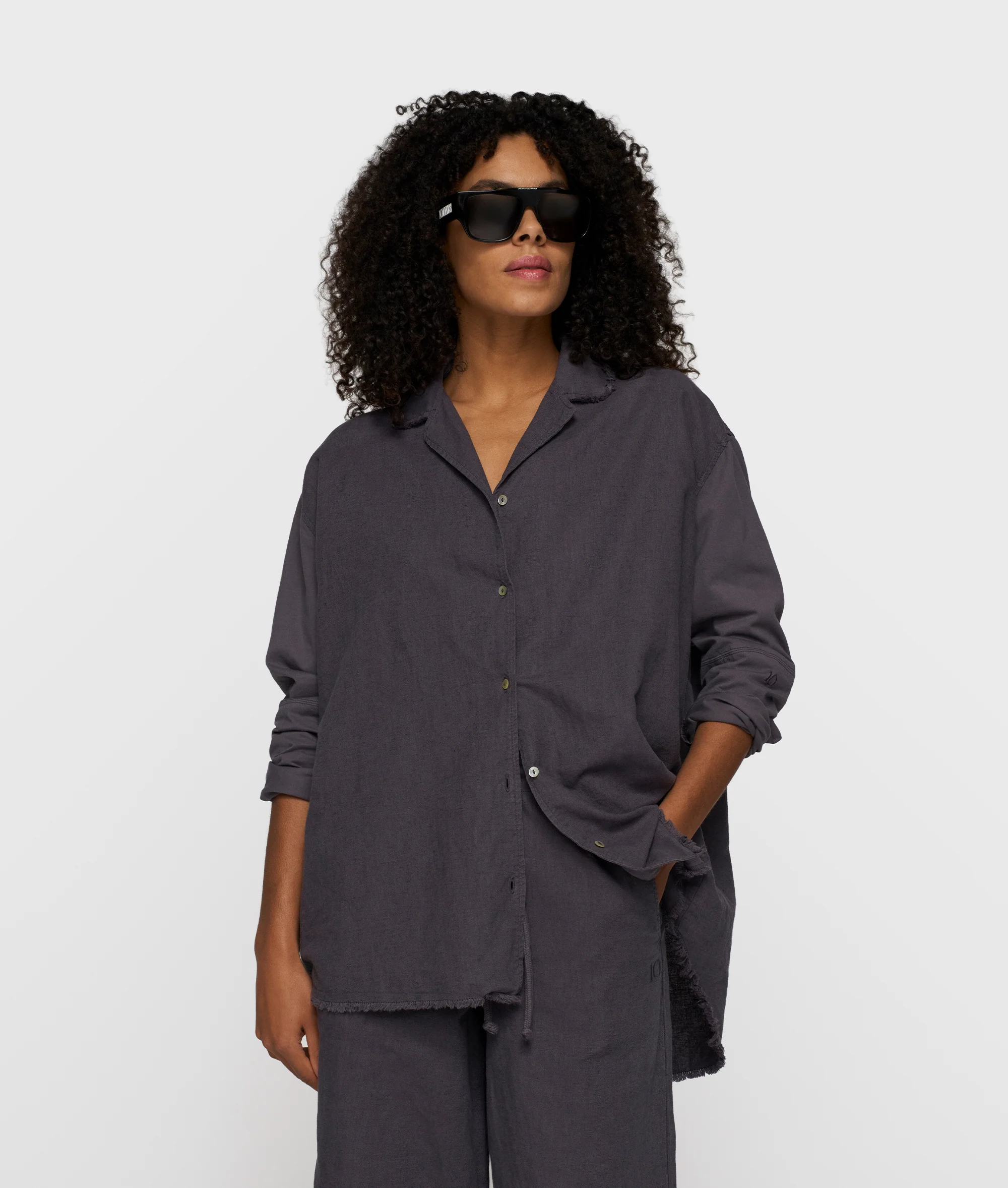 cotton linen blouse | steel blue