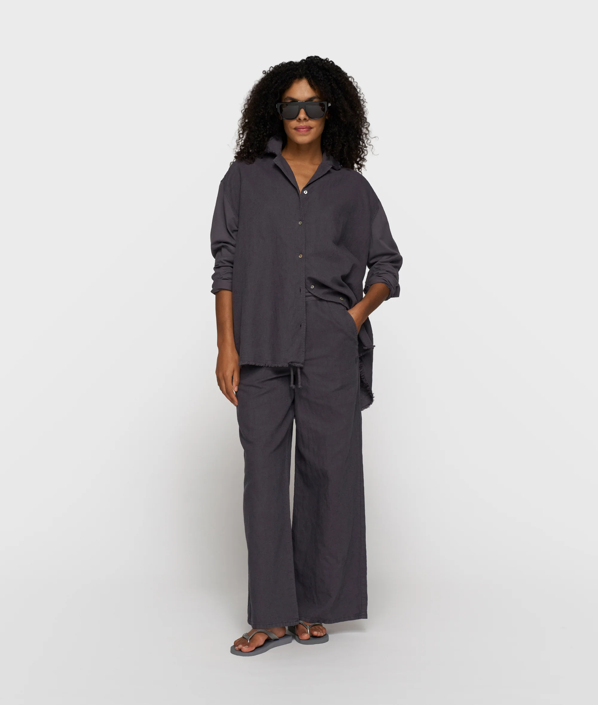 cotton linen blouse | steel blue - Image 3