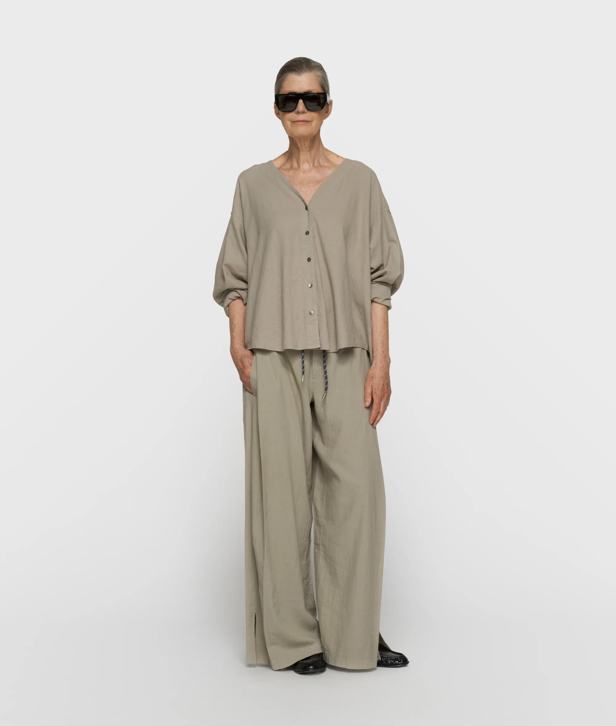 cotton linen pants slit | fog