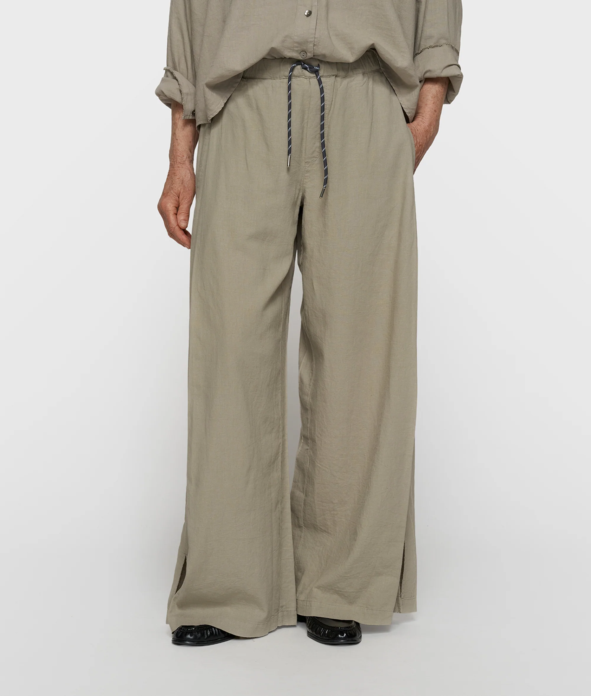 cotton linen pants slit | fog - Image 2