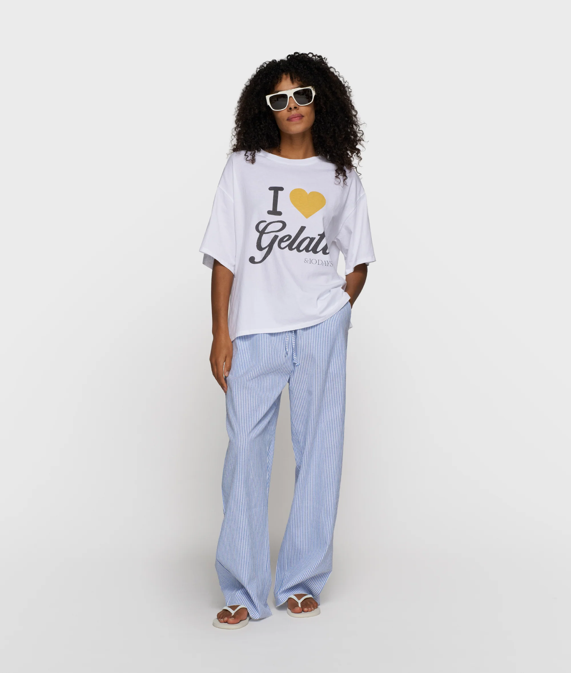 cotton pants stripes | white/steel blue