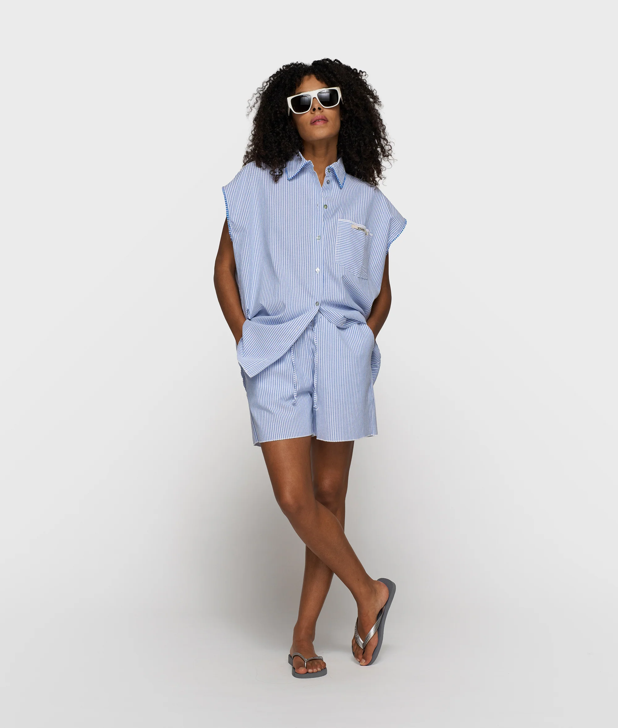 cotton shorts stripes | white/steel blue