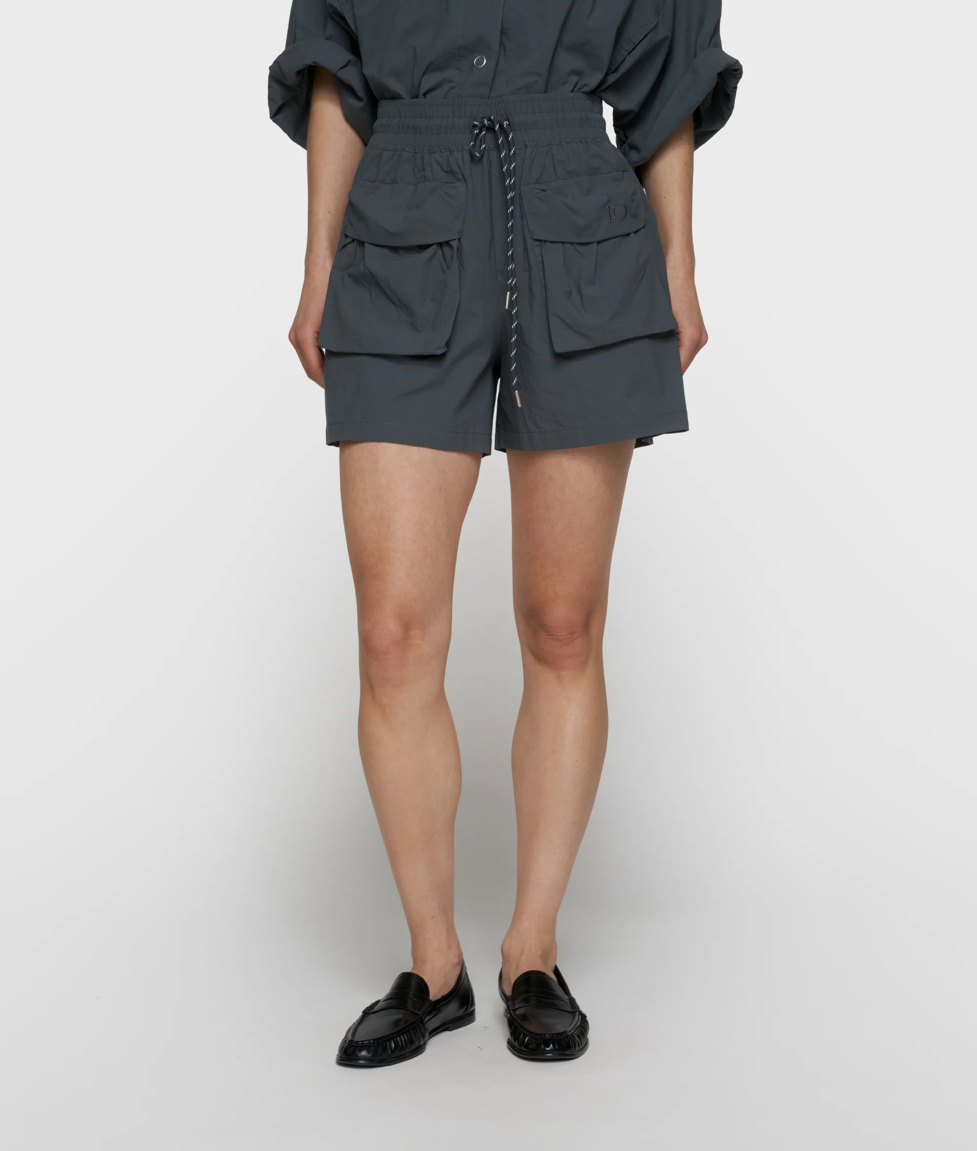 crinkle utility shorts | steel blue - Image 3