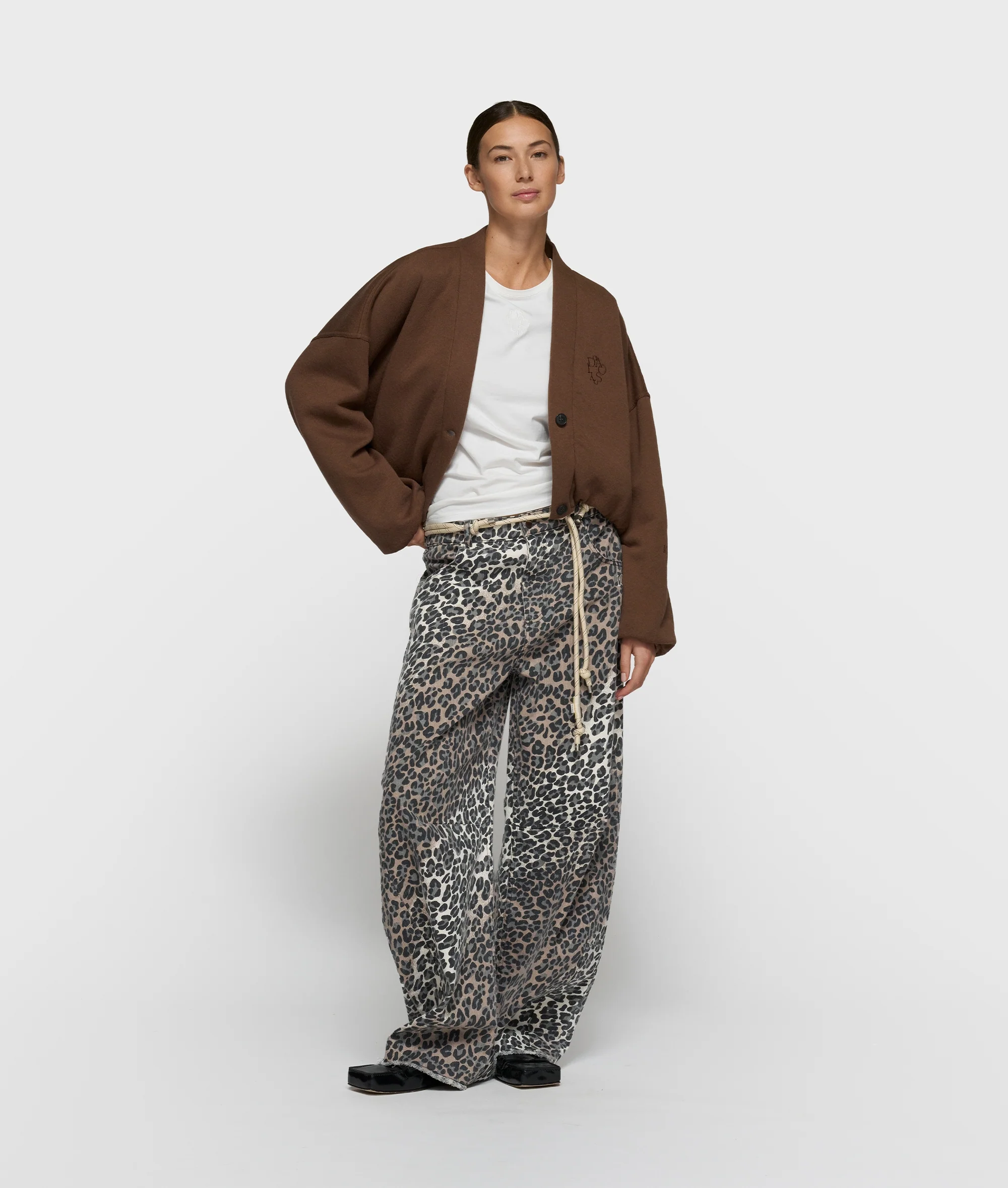 cropped baseball cardigan | dark truffle - Image 3