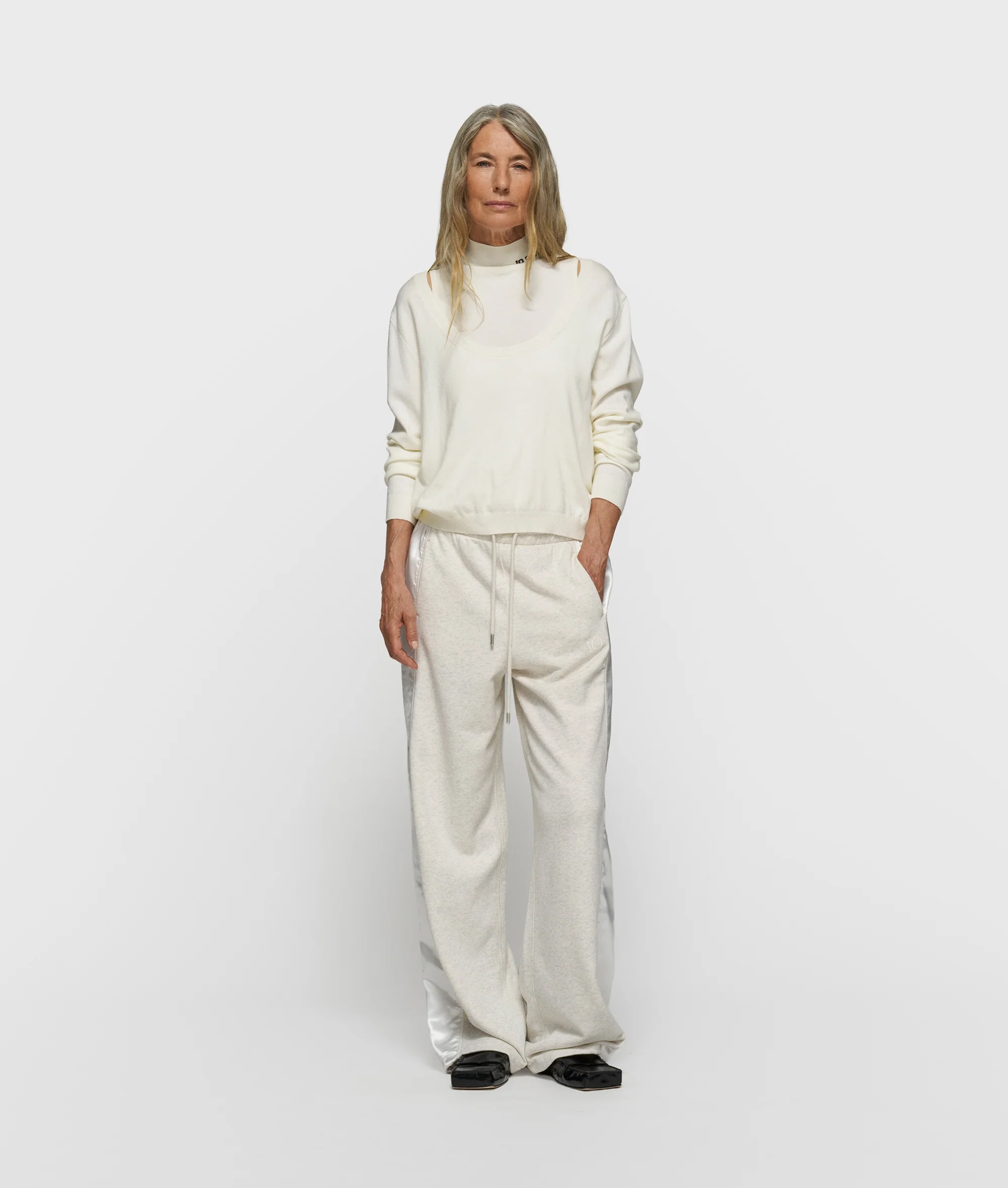 deep neck knit sweater | ecru - Image 3