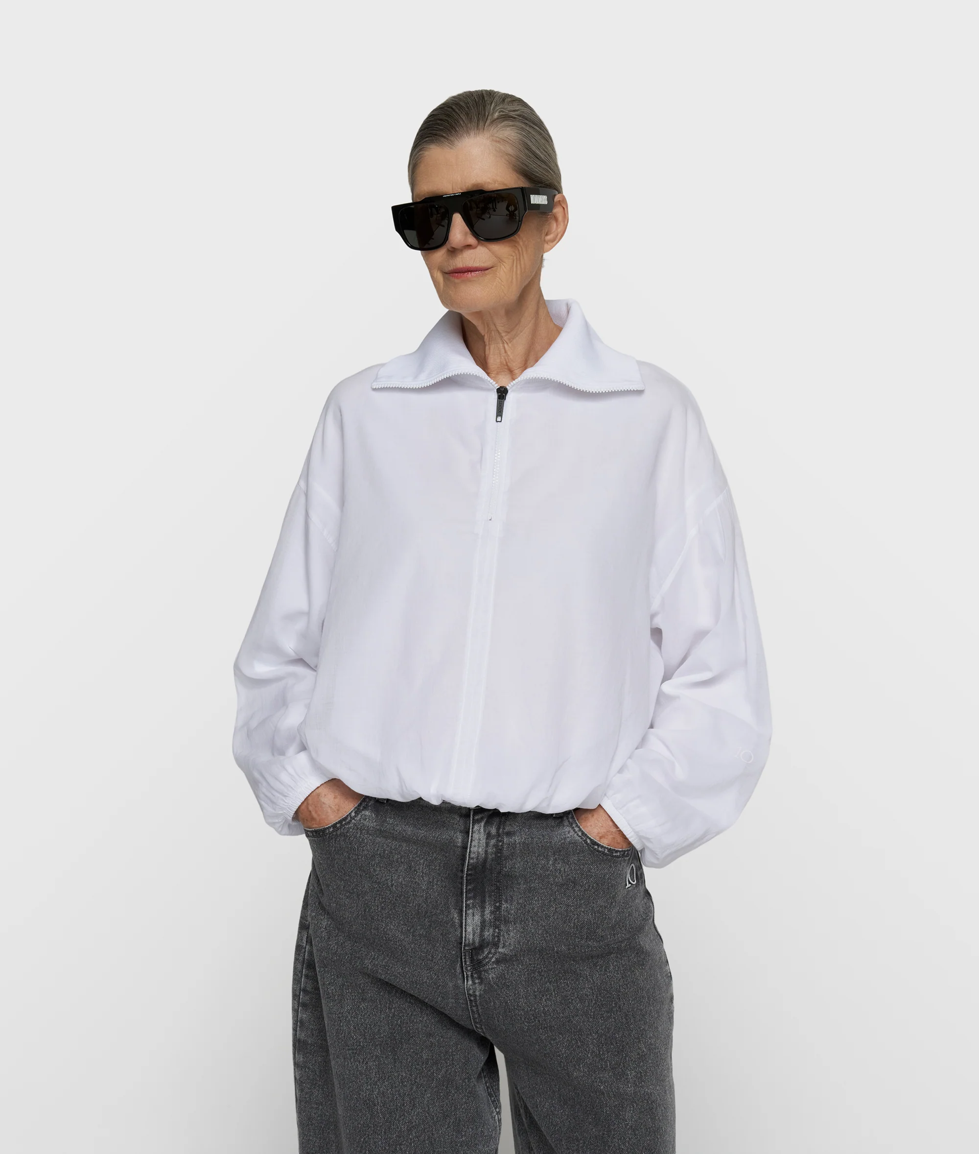 half zip balloon top | white