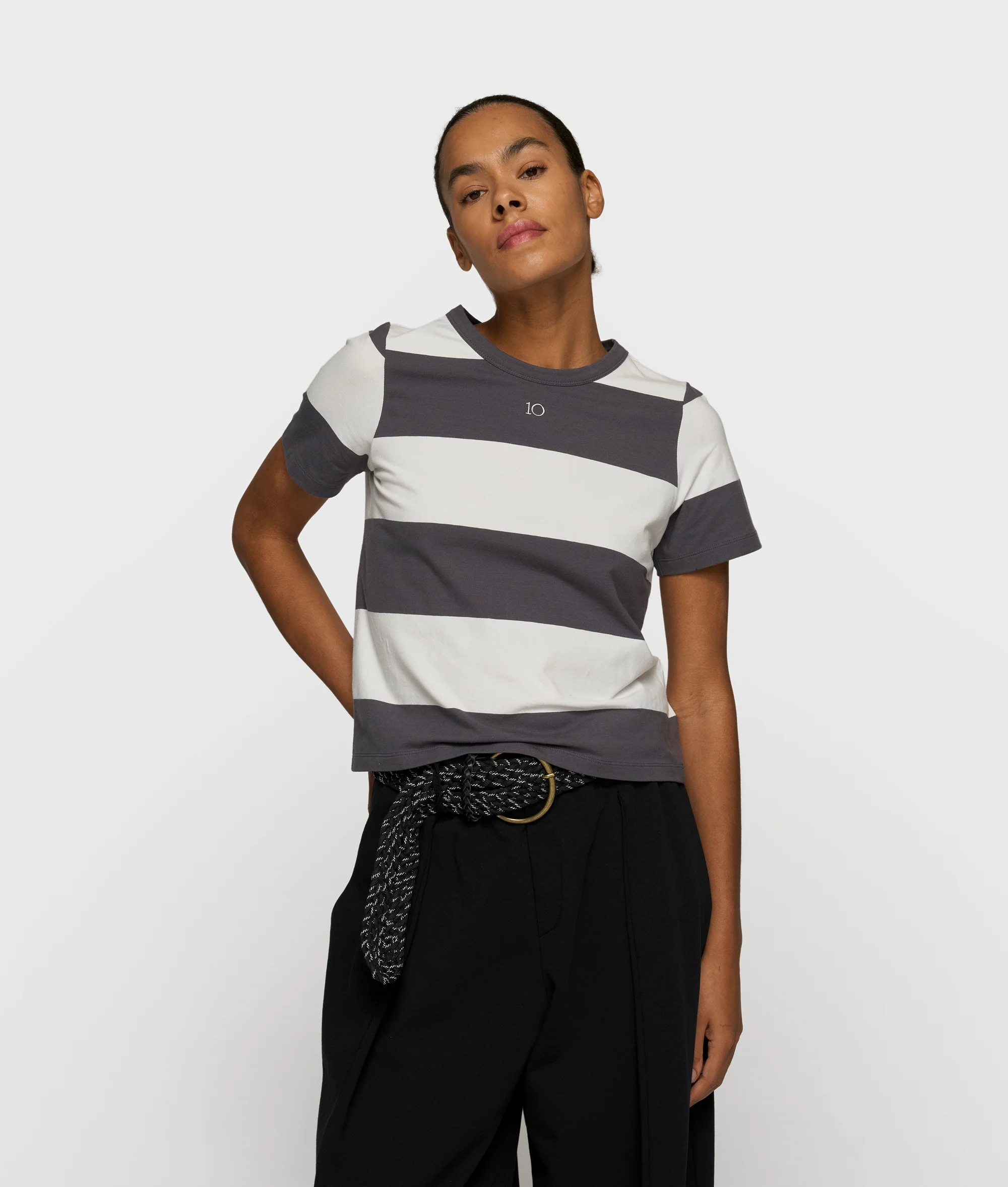 petite tee stripes | white/brownish grey