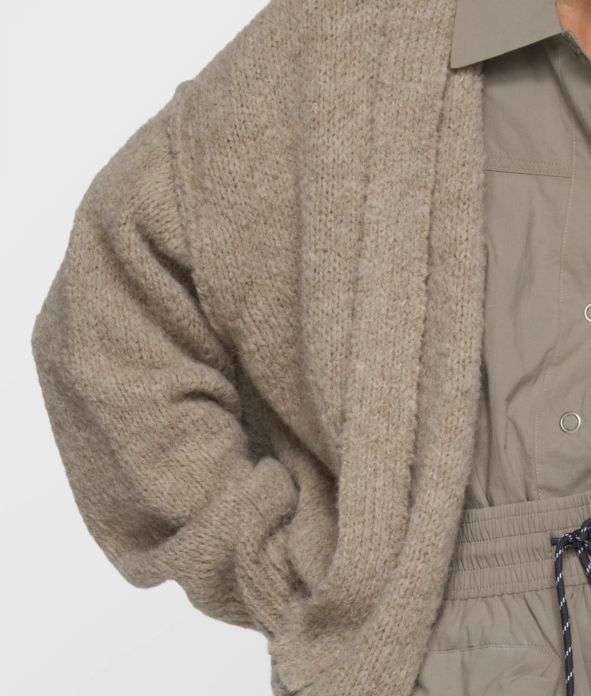 short belted knit cardigan | fog - Image 2