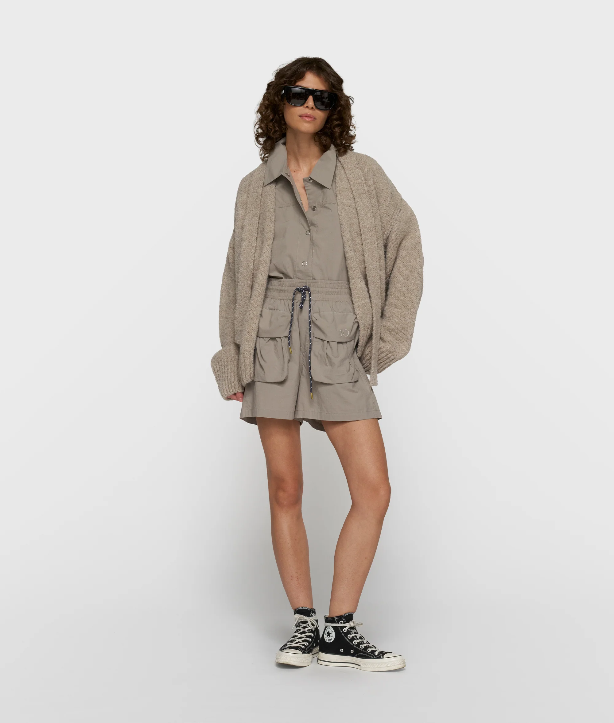 short belted knit cardigan | fog - Image 3