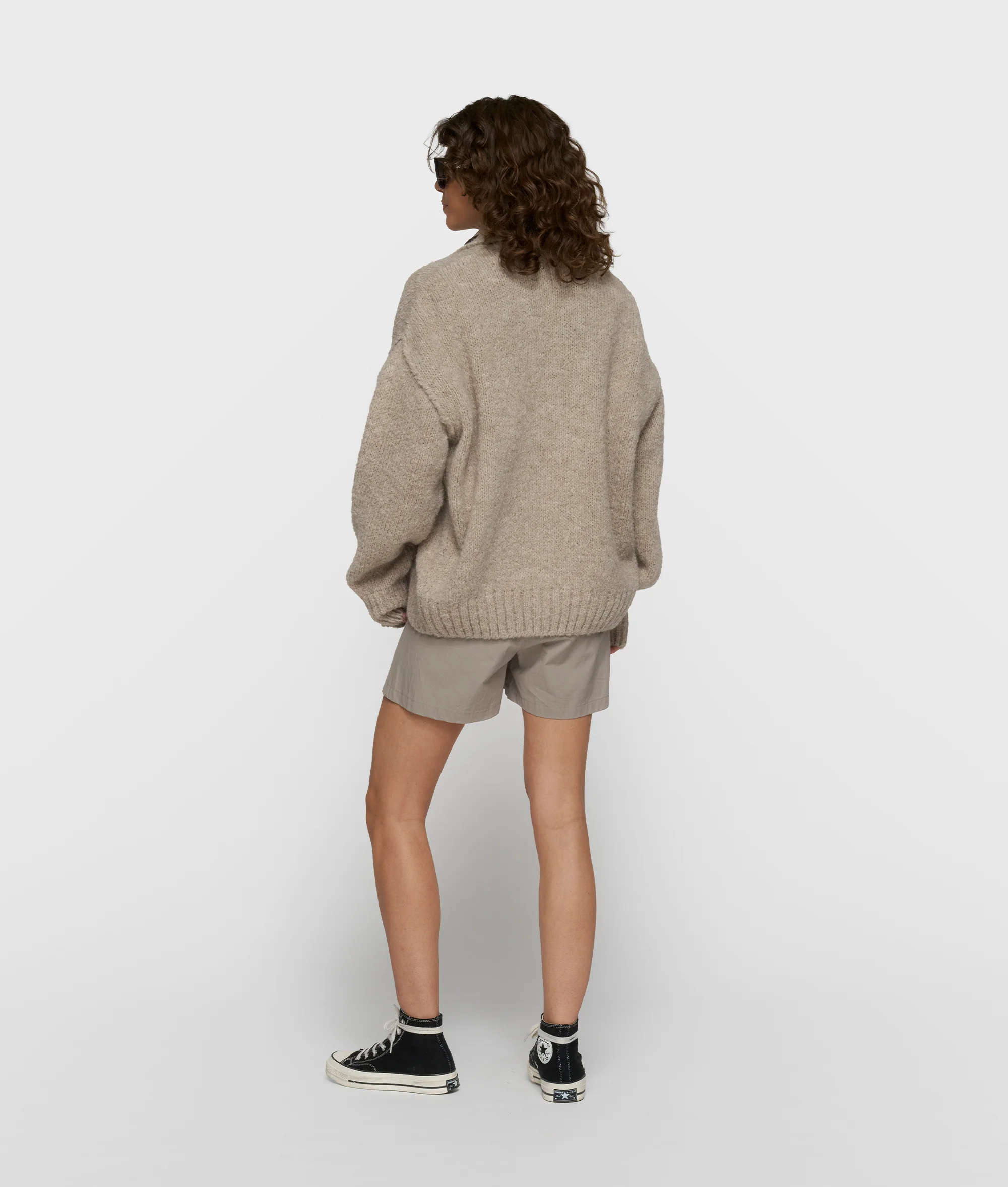 short belted knit cardigan | fog - Image 4