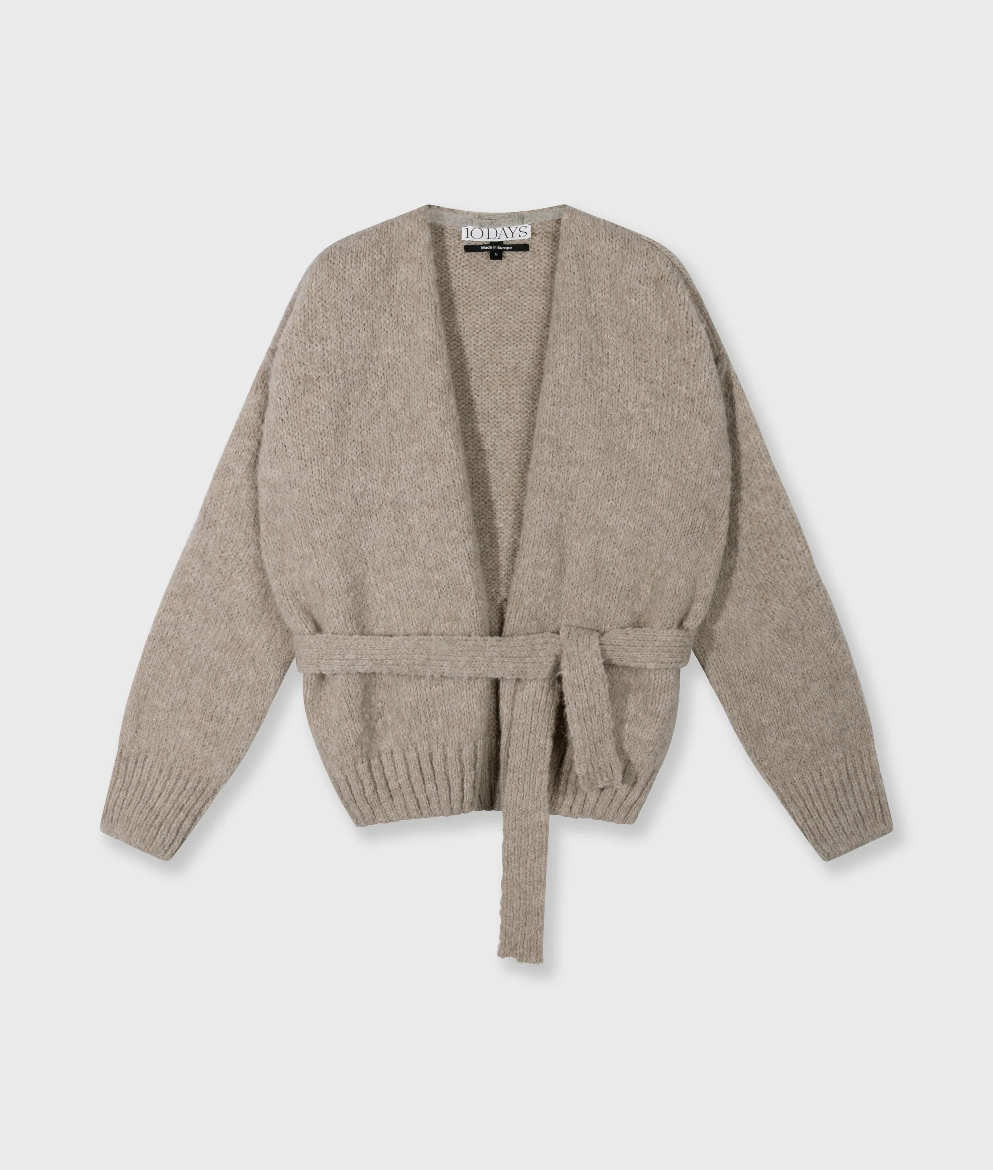 short belted knit cardigan | fog - Image 5