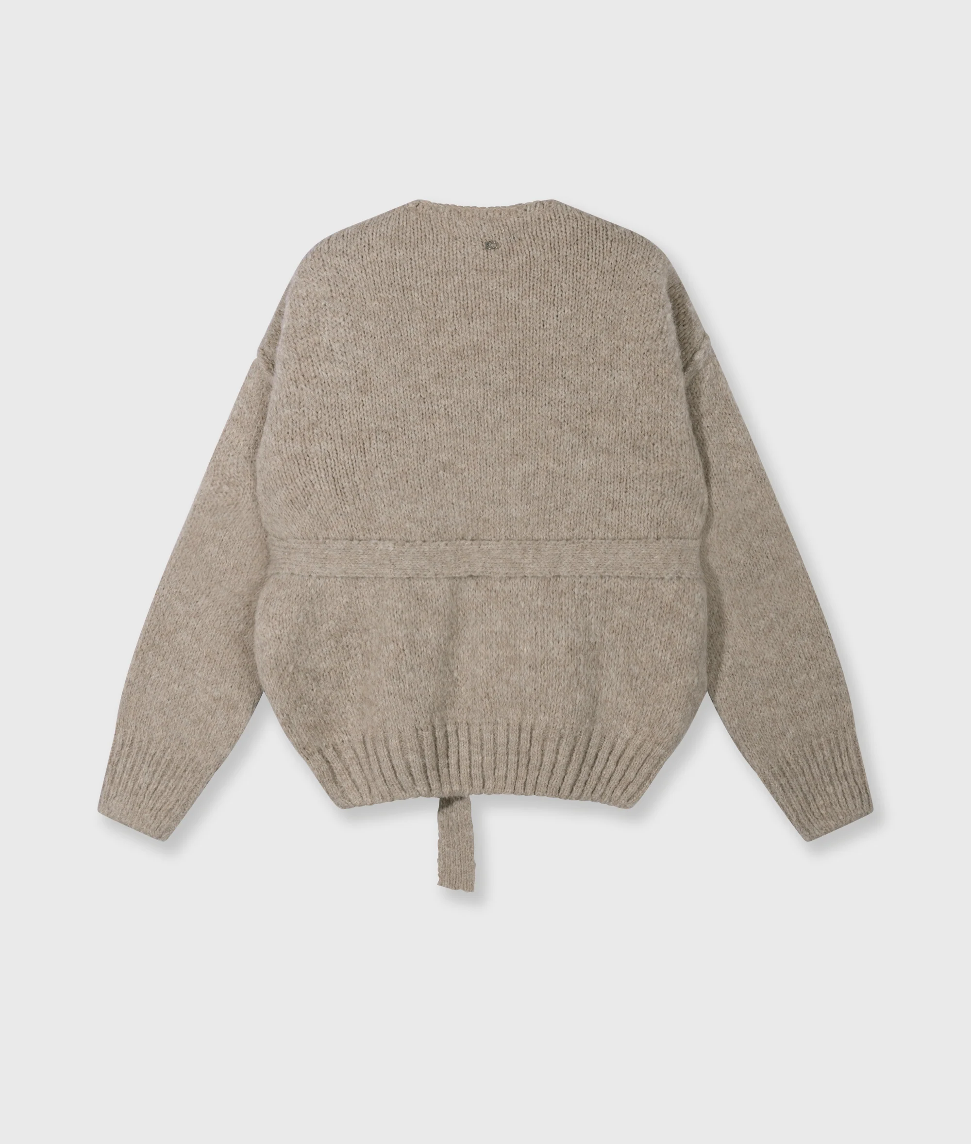 short belted knit cardigan | fog - Image 6