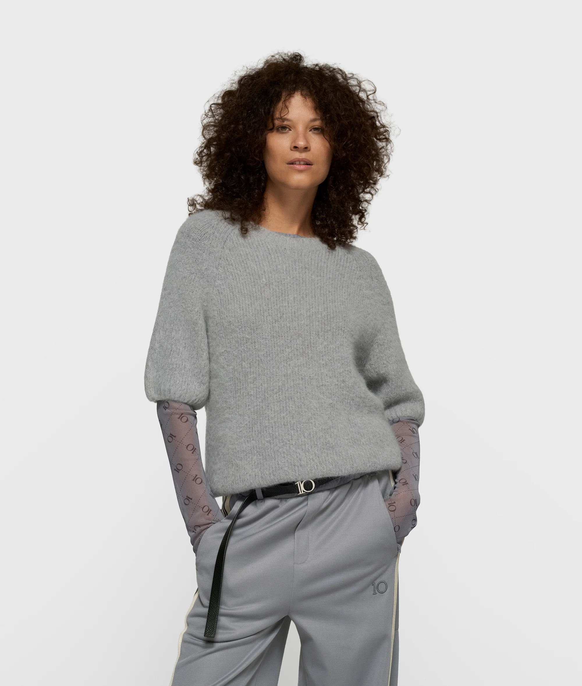 short sleeve knit sweater | light graphite