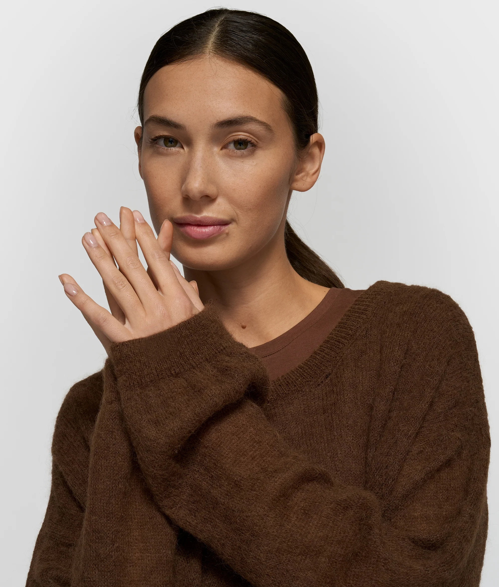 thin knit sweater | dark truffle - Image 2