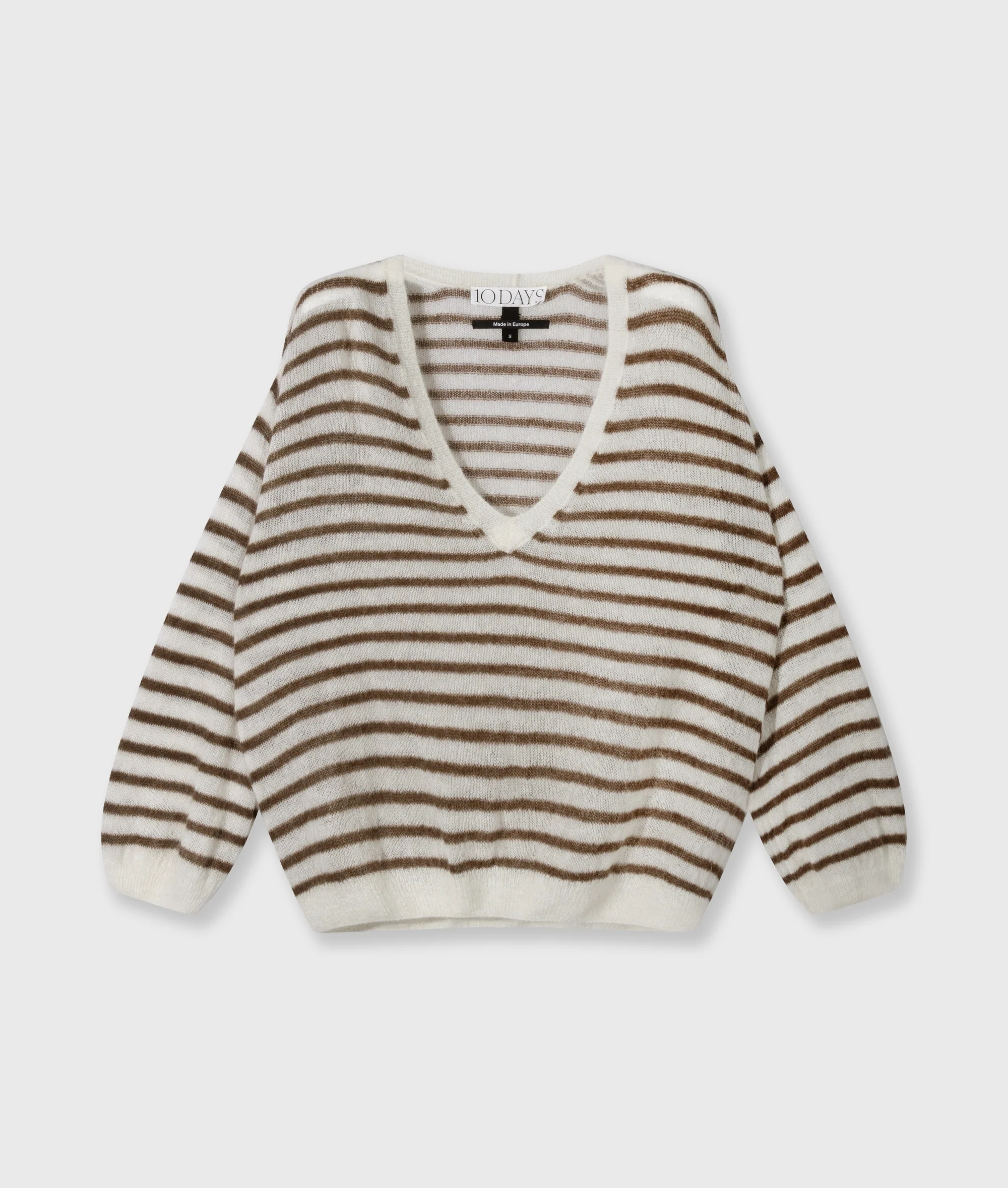 thin v-neck knit sweater | dark truffle/ecru - Image 5