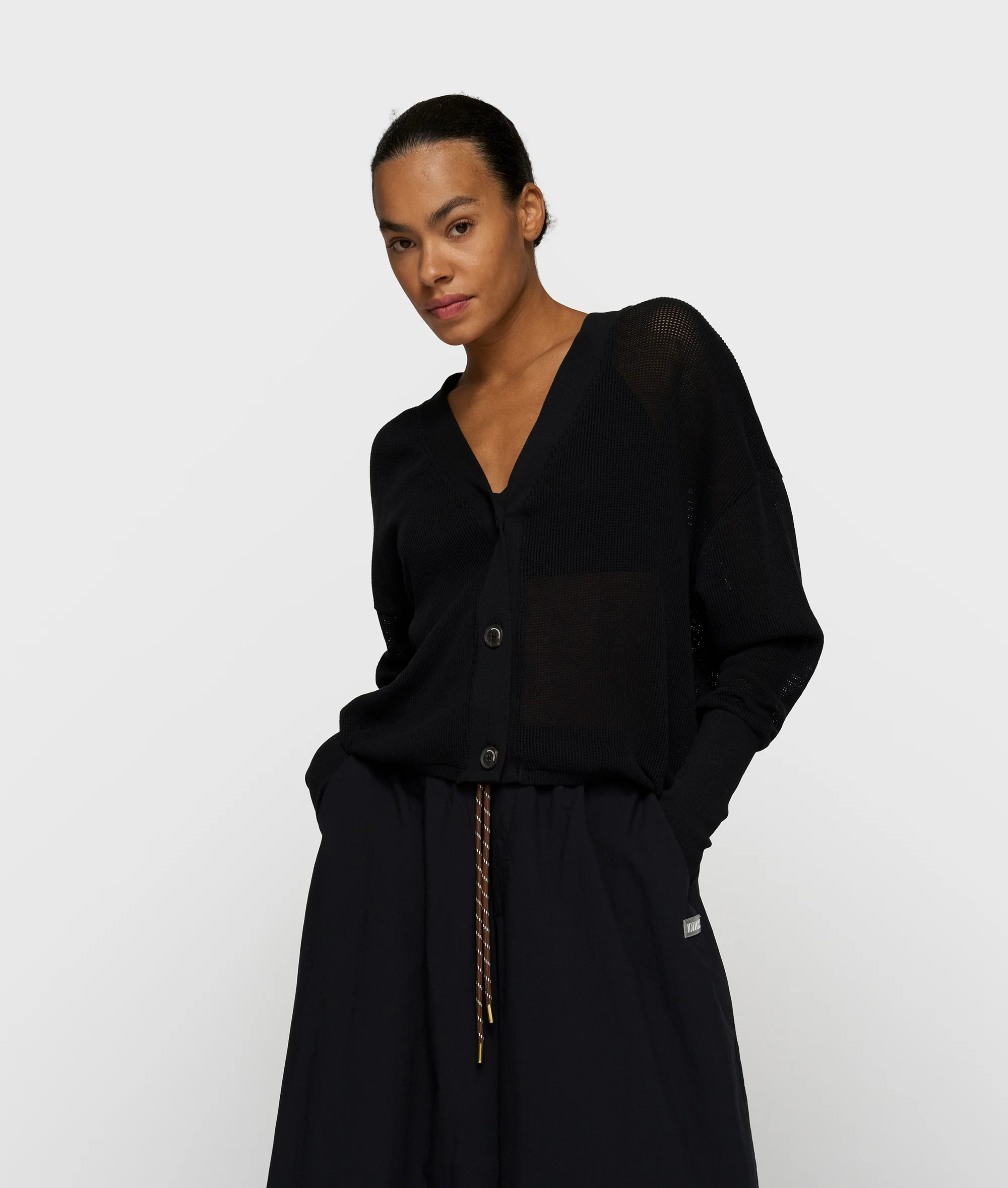 v-neck cardigan mesh | black