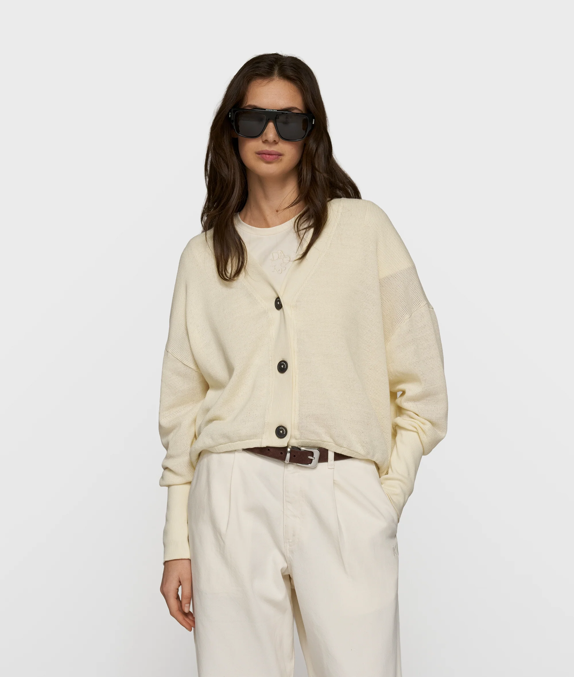 v-neck cardigan mesh | soft vanilla