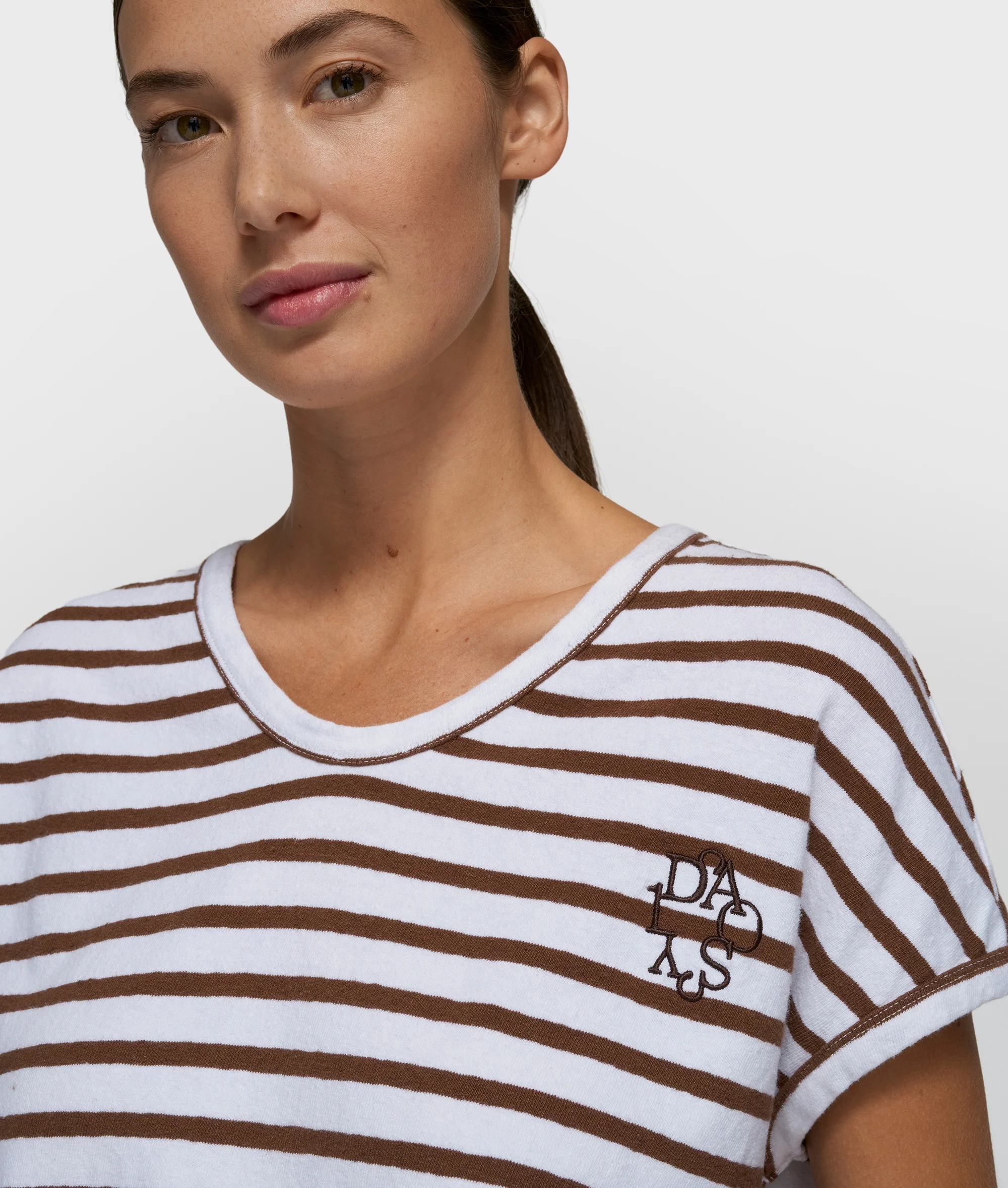 v-neck tee stripes | white/dark truffle - Image 2