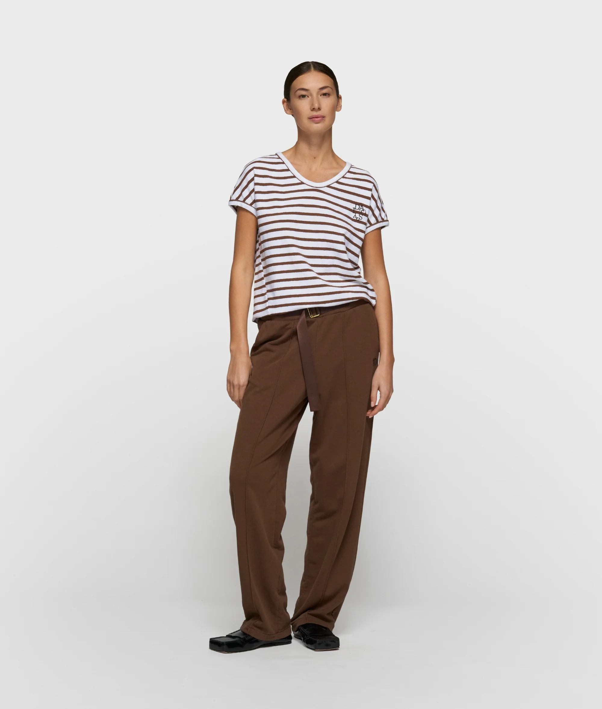 v-neck tee stripes | white/dark truffle - Image 3