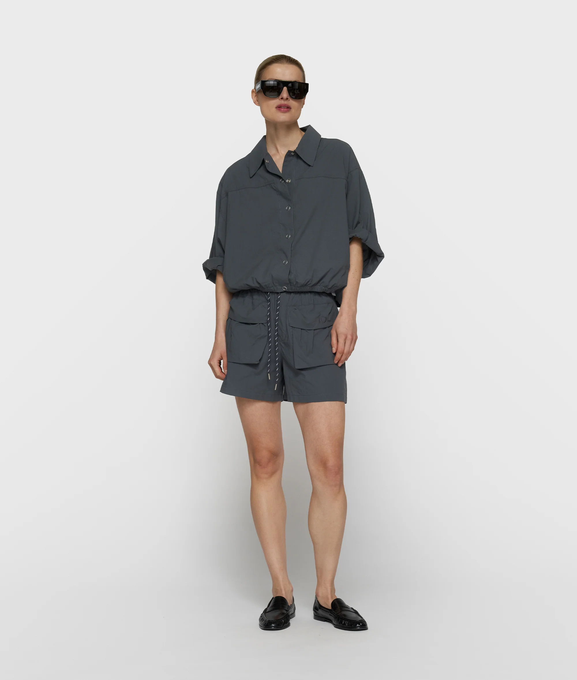 wide crinkle jacket | steel blue - Image 3