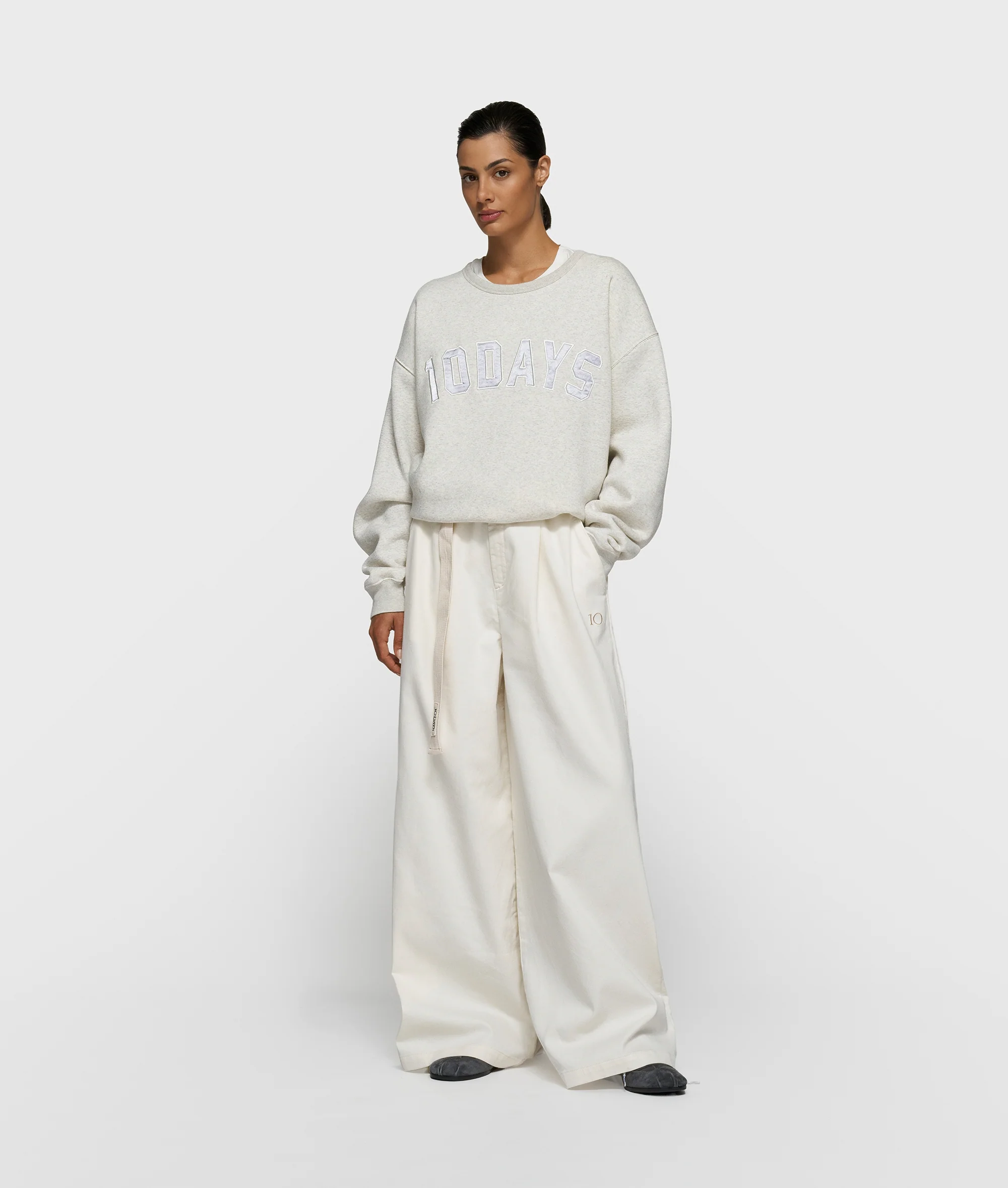 wide pants jog twill | pearl